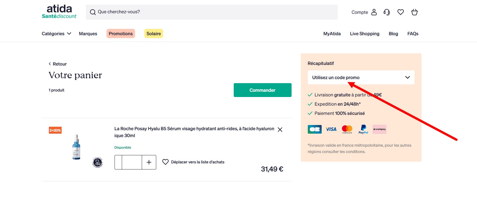“Comment activer un code promo Atida”