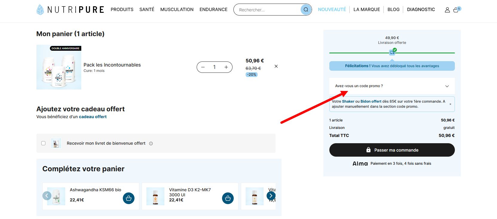 “Comment activer un code promo Nutripure”