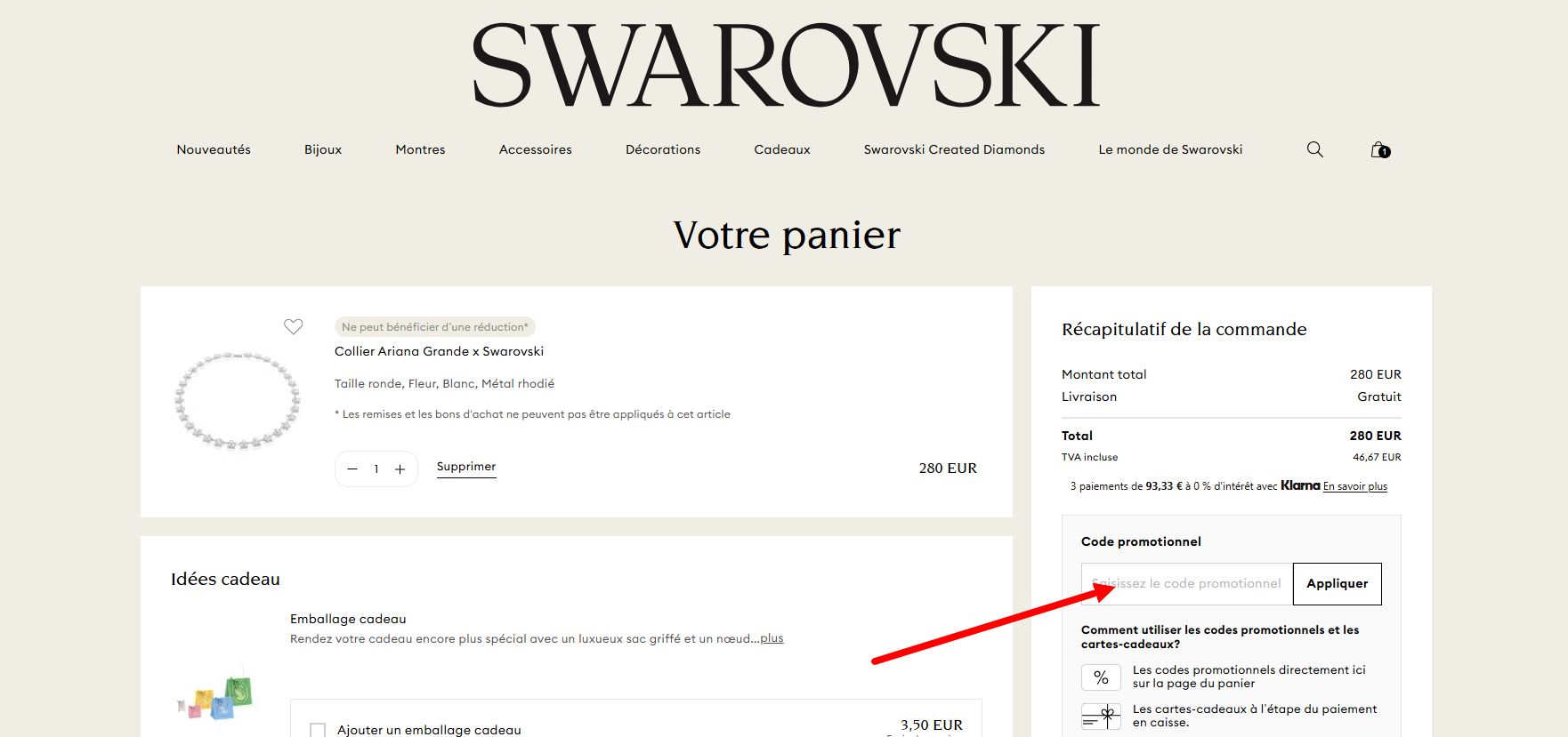 “Comment activer un code promo Swarovski”