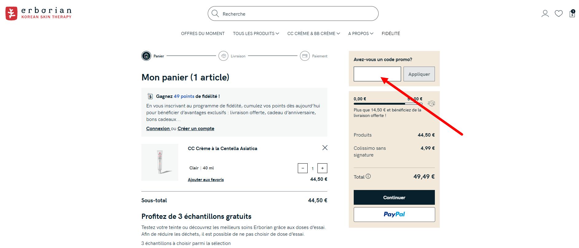 “Comment activer un code promo Erborian”