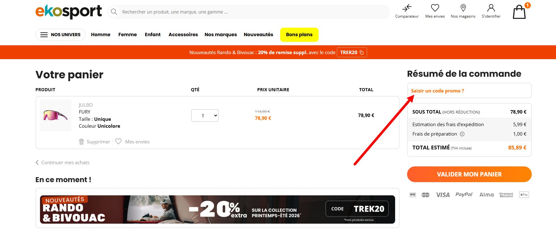 “Comment activer un code promo Ekosport”