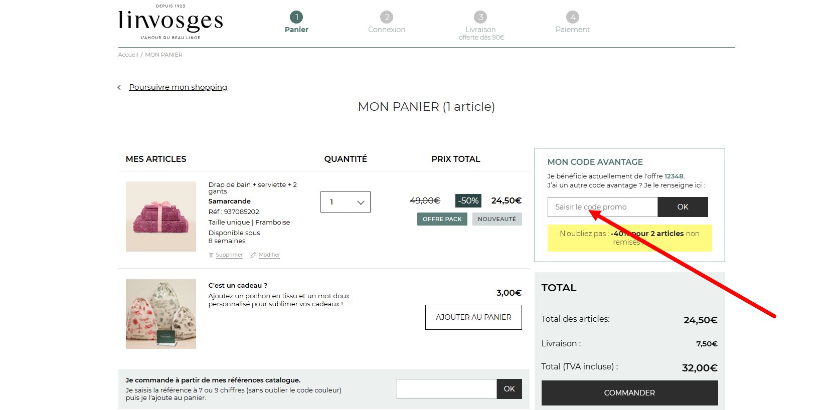 “Comment activer un code promo Linvosges”