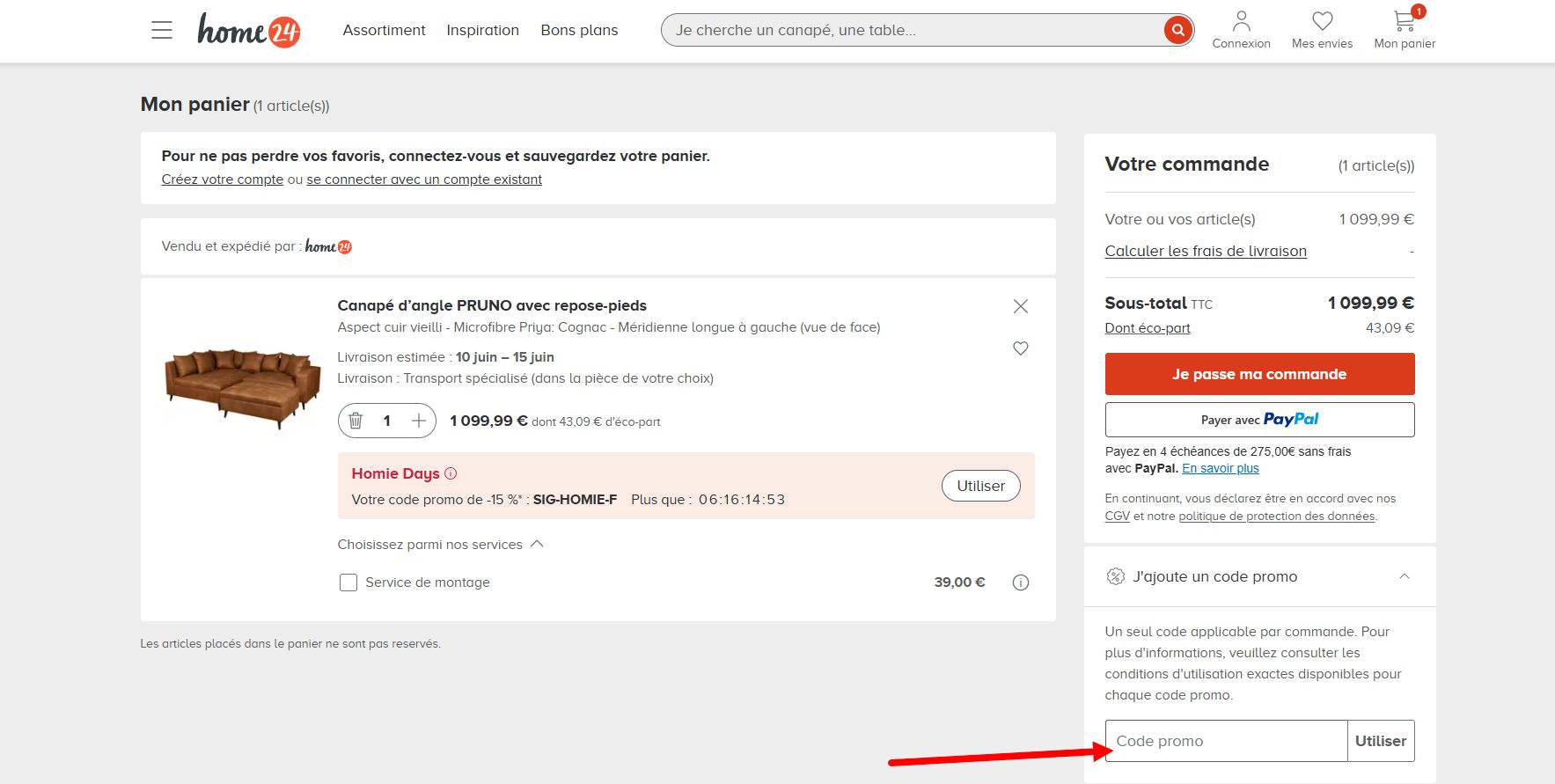 “Comment activer un code promo Home24”