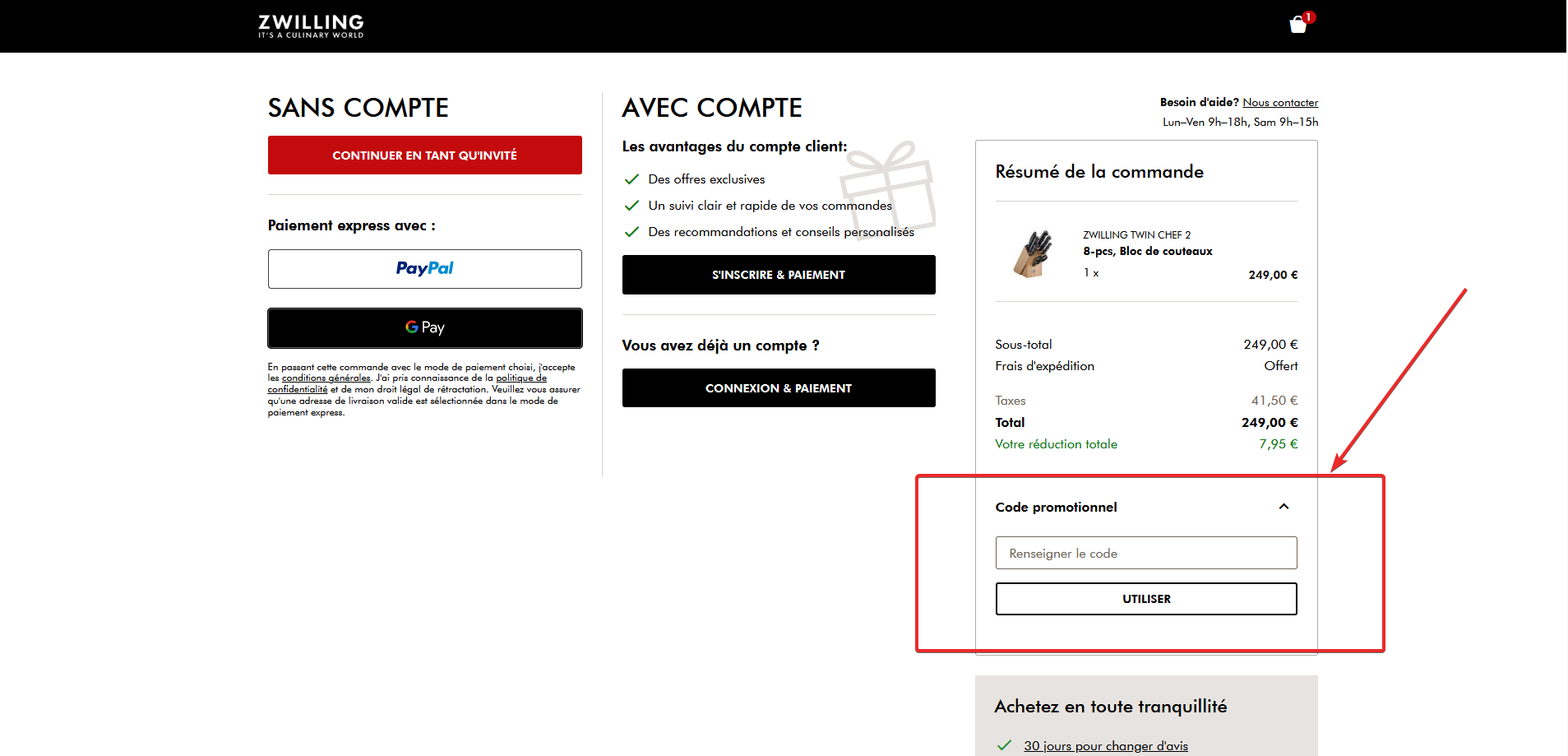 “Comment activer un code promo ZWILLING”