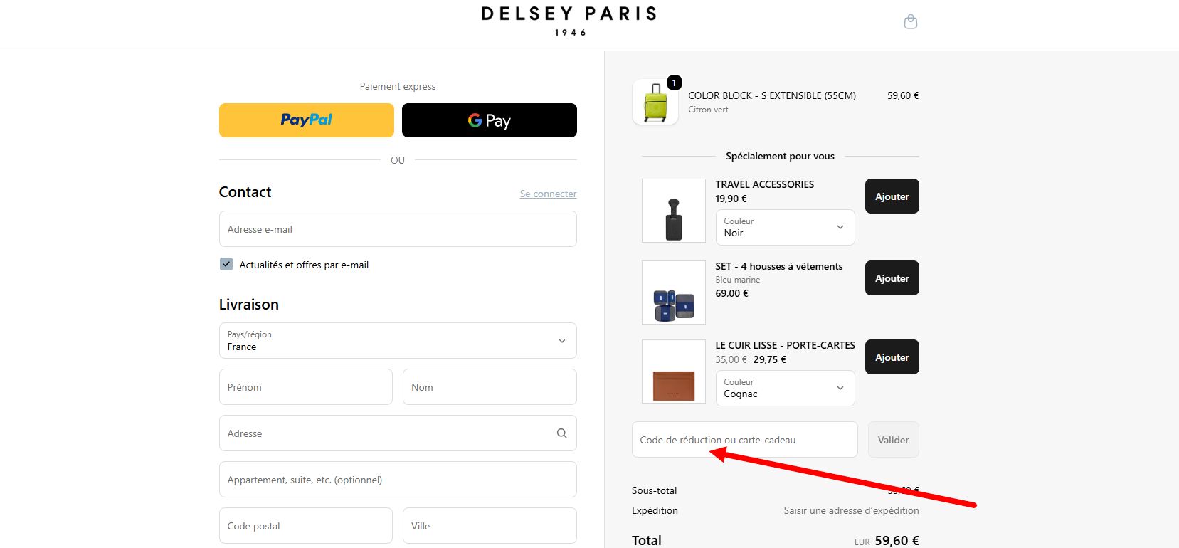 “Comment activer un code promo DELSEY”