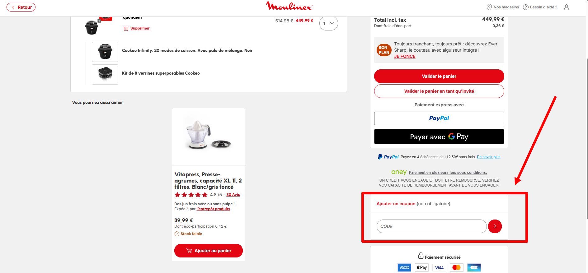 “Comment activer un code promo Moulinex”