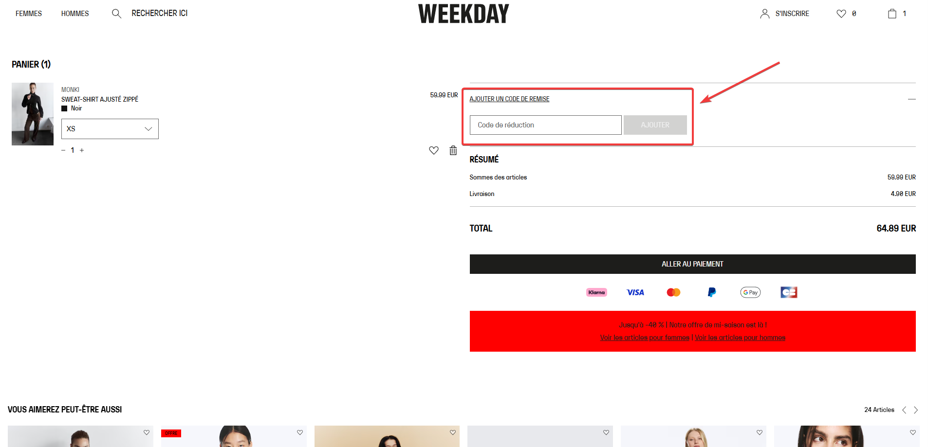 “Comment activer un code promo Weekday”