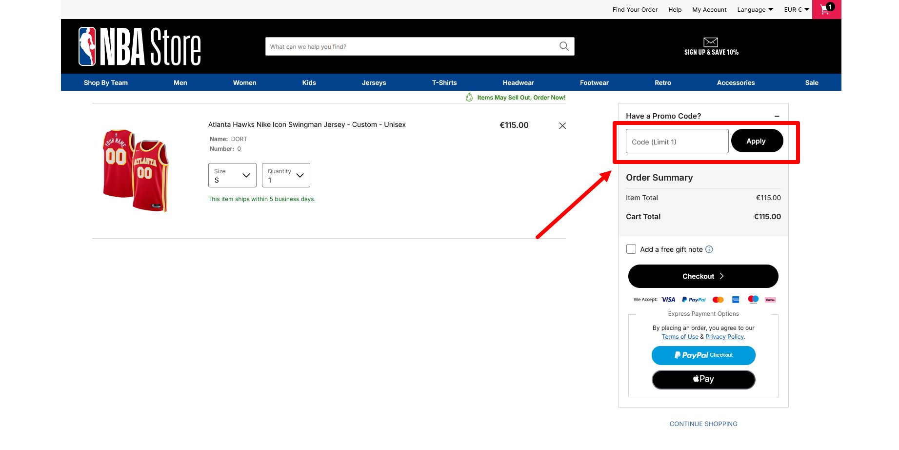 code promo NBA Store