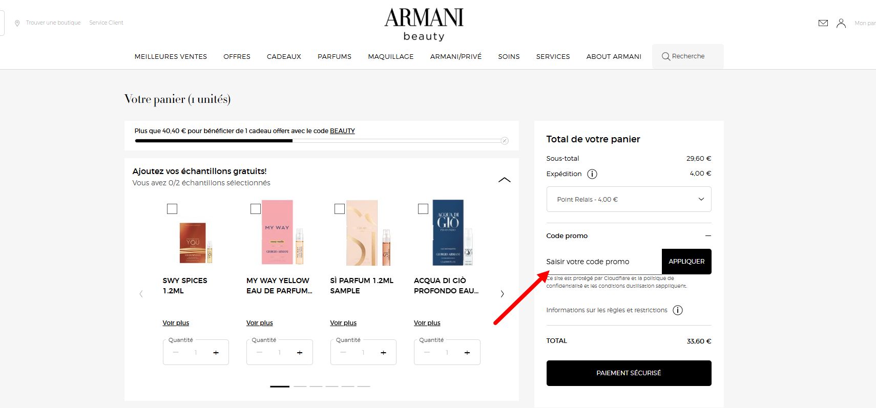 “Comment activer un code promo Armani Beauty”