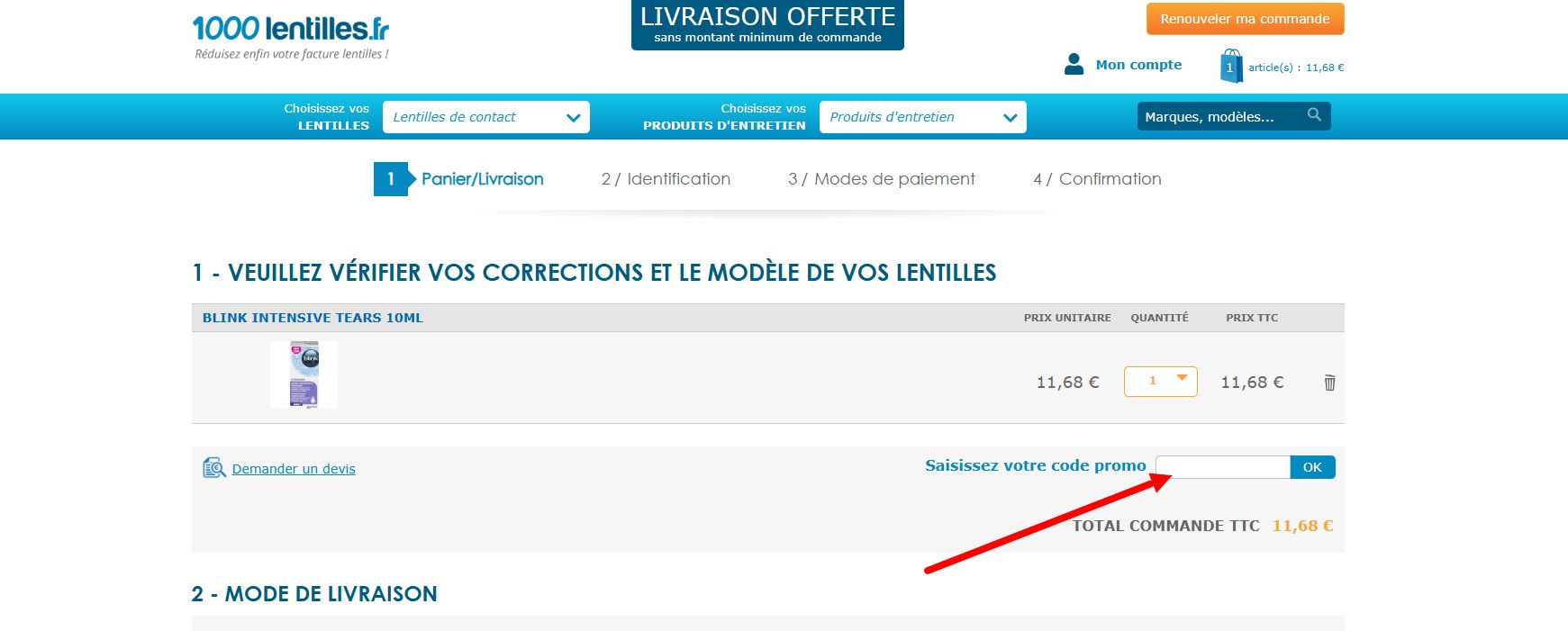 code promo 1000 lentilles