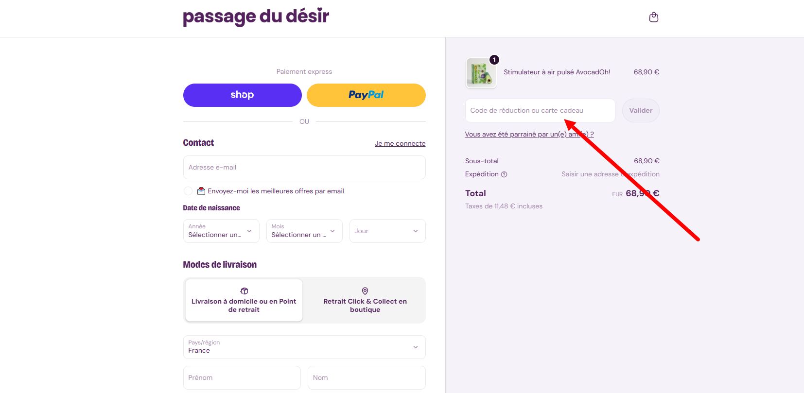 code promo Passage du désir