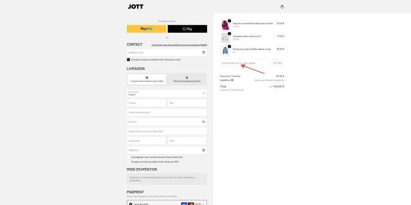code promo JOTT