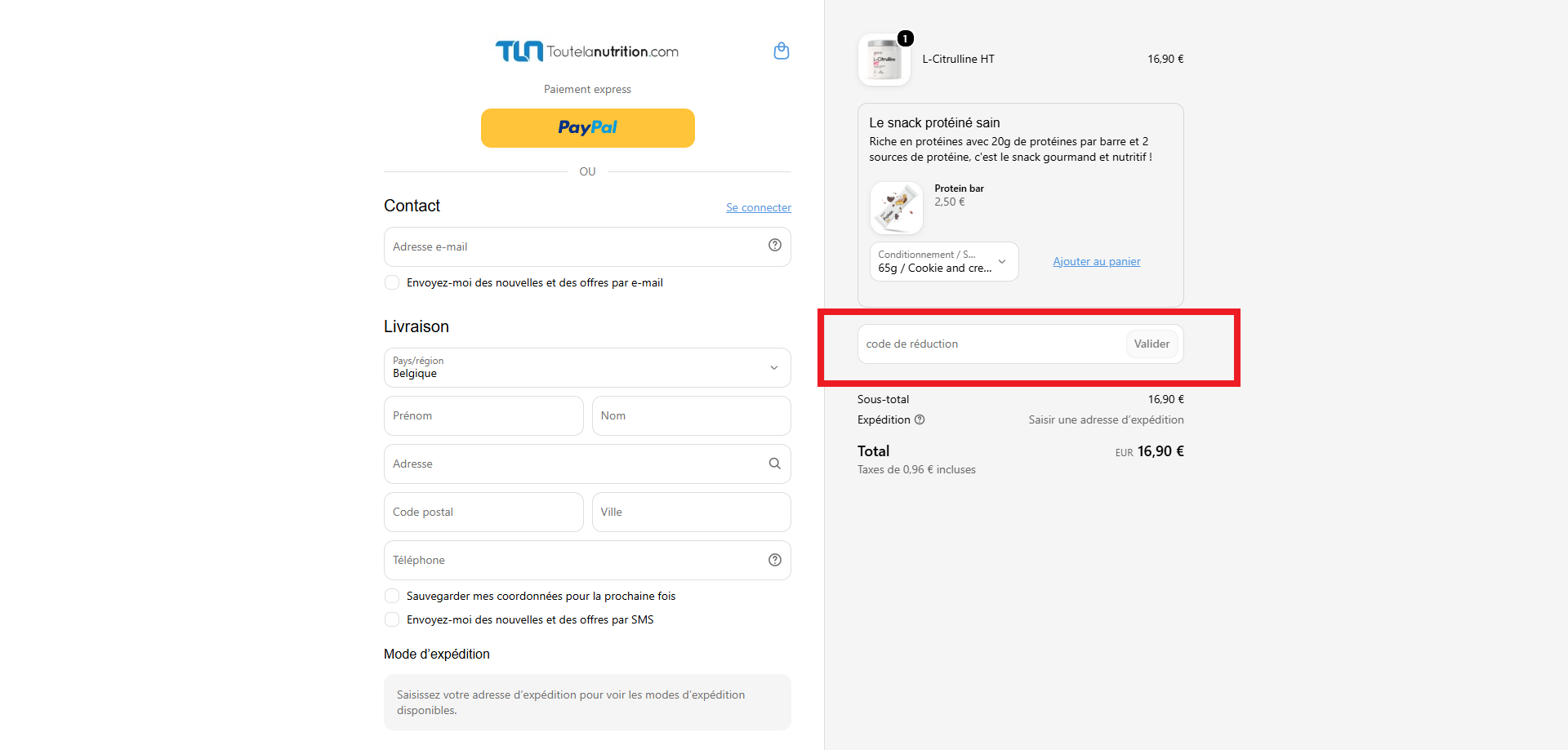 code promo Toute la nutrition