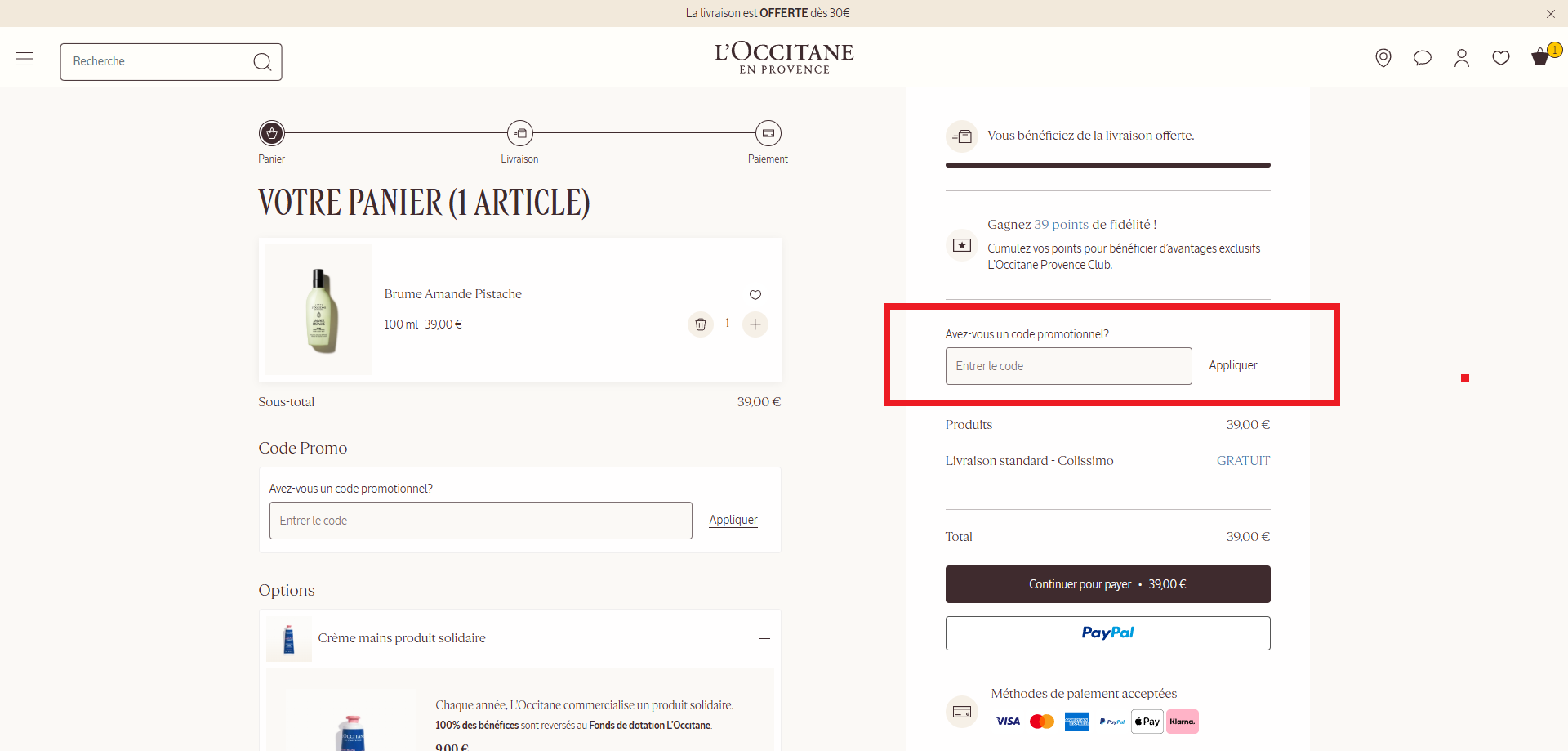 code promo L'Occitane