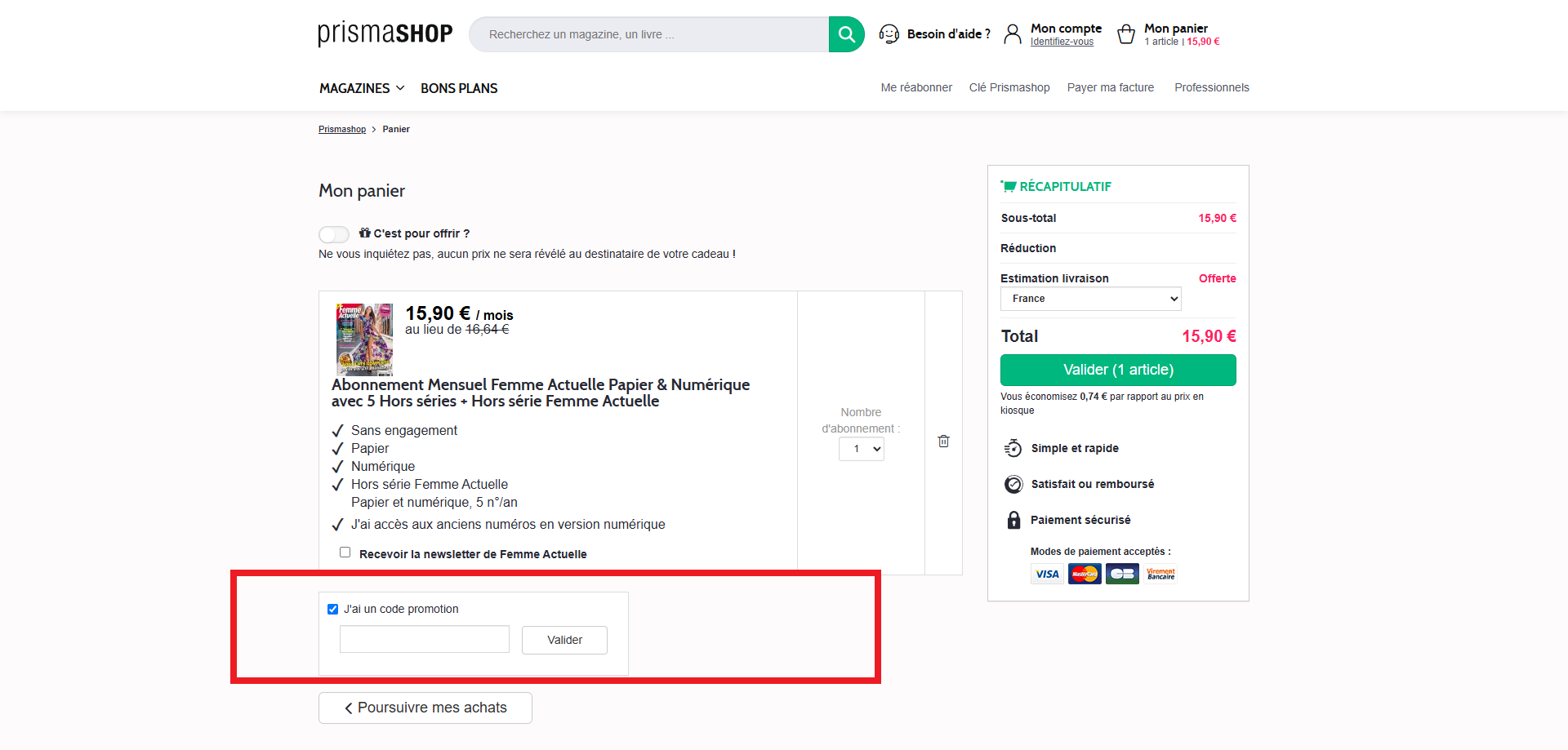 code promo Prismashop
