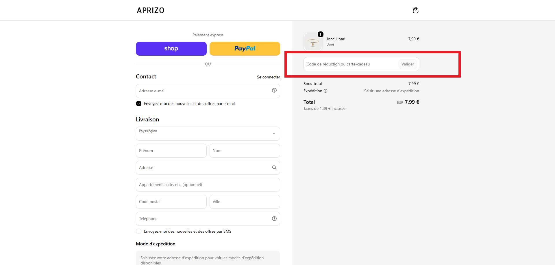 code promo APRIZO