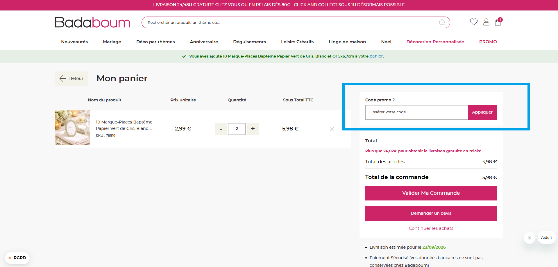 code promo Badaboum