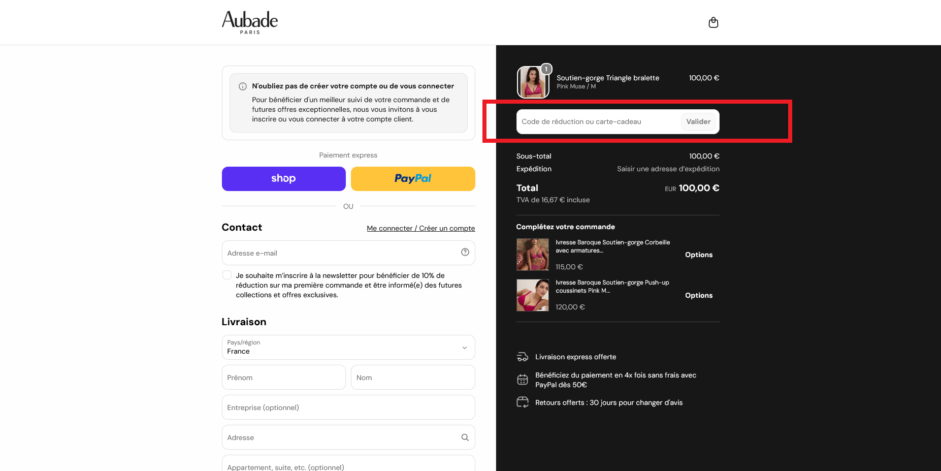 code promo Aubade