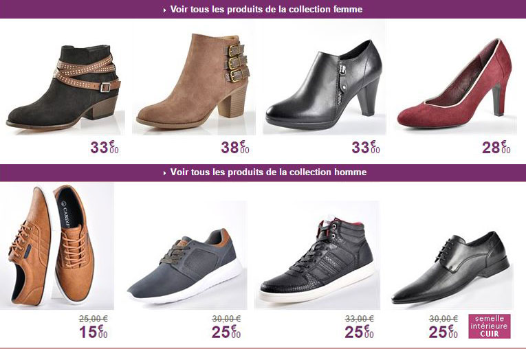 Je clique ici pour voir toutes les collections de chaussures Homme et Femme Je clique ici pour voir toutes les collections de chaussures Homme et Femme
