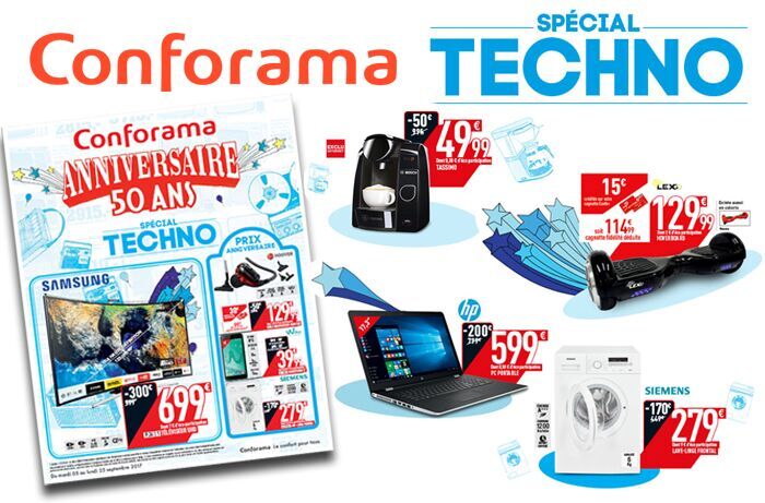 Cliquez ici pour feuilleter le nouveau catalogue Conforama Anniversaire 50 ans spécial Techno