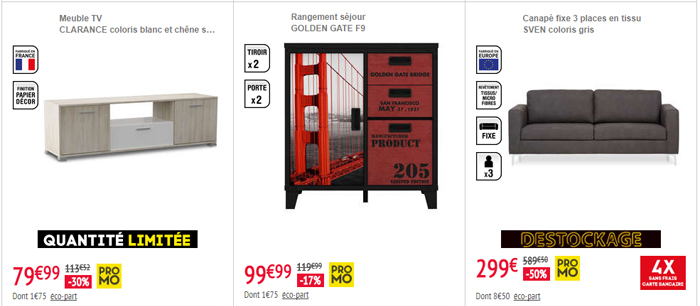 Découvrir la sélection destockage de canapés, fauteuils, tables, buffets