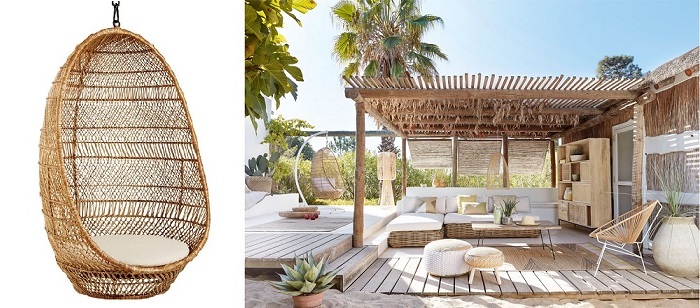 Fauteuil suspendu en osier tressé de chez Maisons du Monde