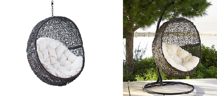 Fauteuil suspendu en résine tressée blanc ou noir Maisons du Monde