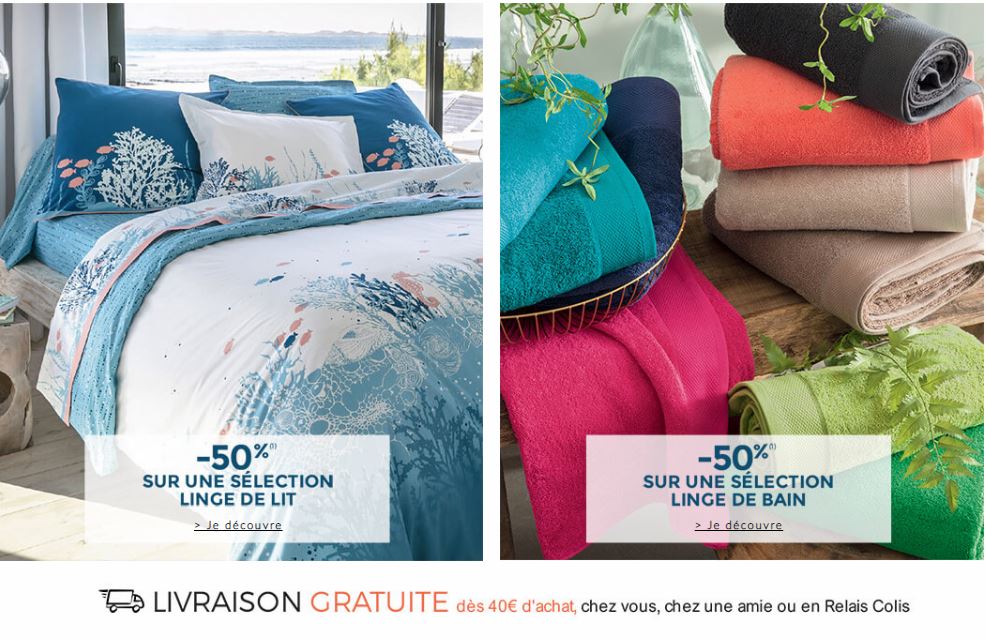 Cliquez ici pour profiter de l'offre -50% sur le Linge de Maison Cliquez ici pour profiter de l'offre -50% sur le Linge de Maison