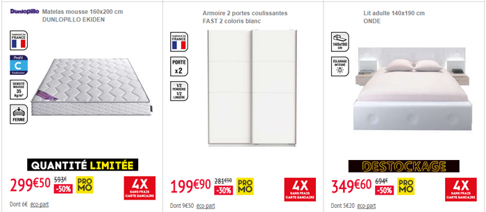 Découvrir la sélection destockage de lits, commodes, armoires, matelas, oreillers