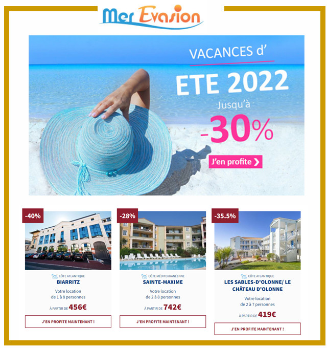 MER EVASION : Jusqu'à 30% de remise sur vos Vacances