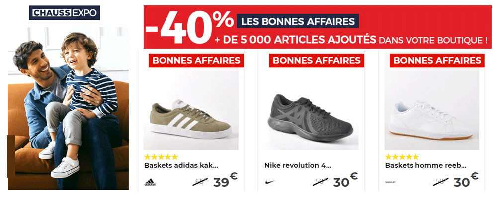 CHAUSS EXPO, Baskets, mocassins et chaussures pour Homme jusqu'à -40% CHAUSS EXPO, Baskets, mocassins et chaussures pour Homme jusqu'à -40%