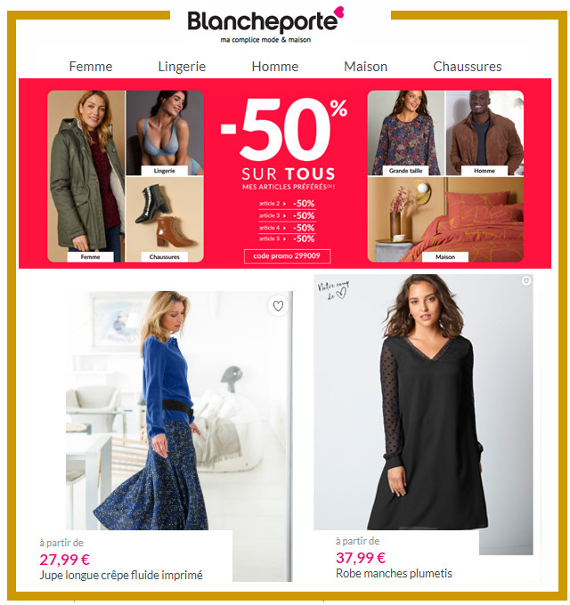 BLANCHEPORTE - Jusqu'à - 50% sur tout le site jusqu'au 27 Décembre  ! 