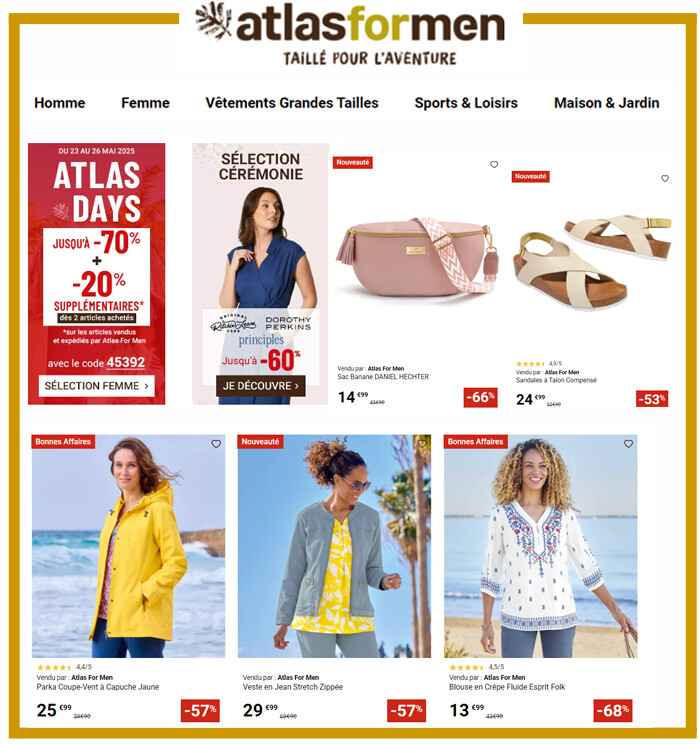 ATLAS FOR WOMEN- PROMO jusqu'à -70% sur la Mode FEMME ATLAS FOR WOMEN- PROMO jusqu'à -70% sur la Mode FEMME