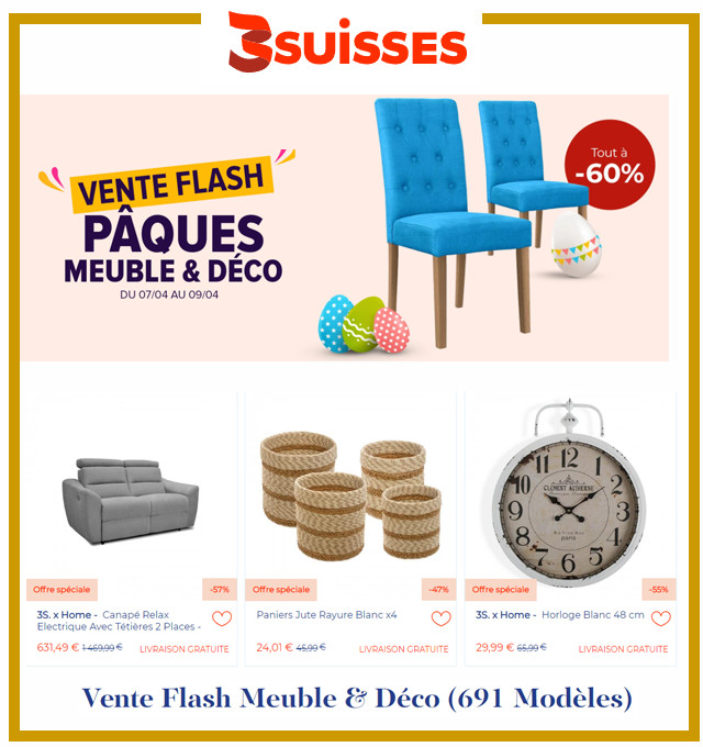 3SUISSES - Remise jusqu'à -60% sur la maison pour Pâques ! 3SUISSES - Remise jusqu'à -60% sur la maison pour Pâques !