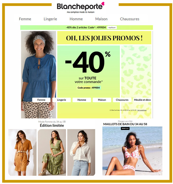 BLANCHEPORTE - jusqu'à -70% sur la collection Printemps été ! 