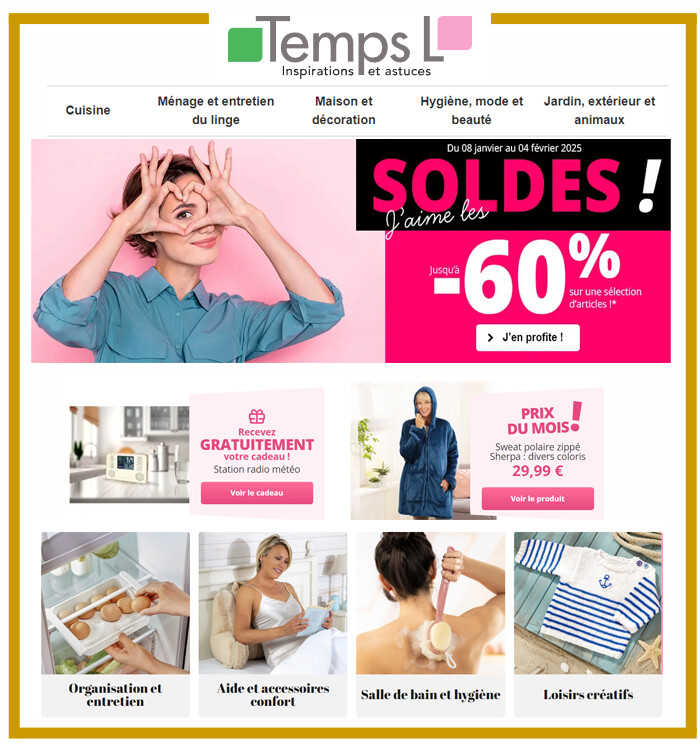 TEMPS L - SOLDES usqu'à -60% sur les accessoires de Cuisine, Rangement, Ménage TEMPS L - SOLDES usqu'à -60% sur les accessoires de Cuisine, Rangement, Ménage