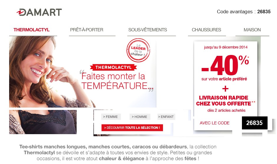 Profitez vite de l'offre Damart !