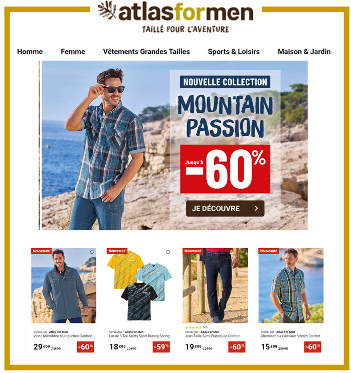 ATLAS FOR MEN, PROMO JUSQU A -70% SUR TOUTES LES COLLECTIONS ! 