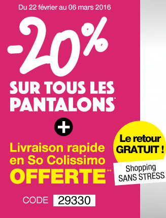 -20% sur les pantalons... et la livraison est offerte !