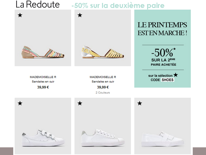 50% sur la deuxième paire de chaussures 50% sur la deuxième paire de chaussures