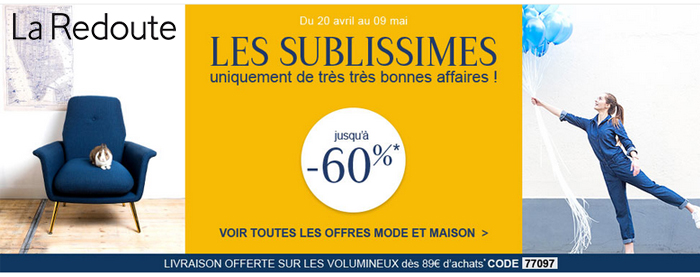 Nouveau bon plan à La Redoute : les sublissimes jusqu'à -60% de réduction + livraison offerte !