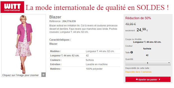 Soldes chez Witt International, 60% de réduction : à vous la mode à petits prix ! Soldes chez Witt International, 60% de réduction : à vous la mode à petits prix !