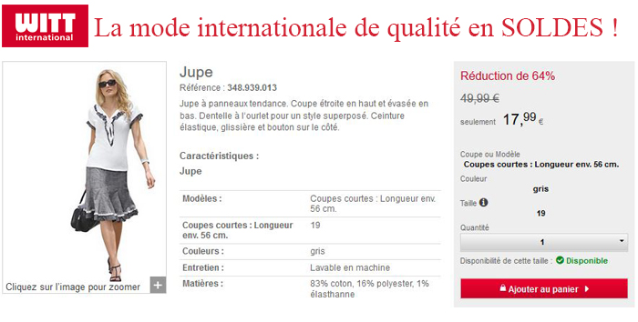 Soldes chez Witt International, 60% de réduction : à vous la mode à petits prix ! Soldes chez Witt International, 60% de réduction : à vous la mode à petits prix !