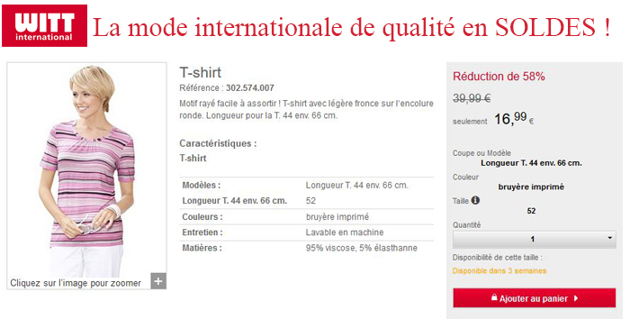 Soldes chez Witt International, 60% de réduction : à vous la mode à petits prix ! Soldes chez Witt International, 60% de réduction : à vous la mode à petits prix !