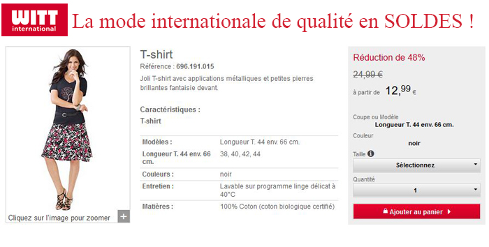 Soldes chez Witt International, 60% de réduction : à vous la mode à petits prix ! Soldes chez Witt International, 60% de réduction : à vous la mode à petits prix !
