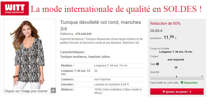 Soldes chez Witt International, 60% de réduction : à vous la mode à petits prix ! Soldes chez Witt International, 60% de réduction : à vous la mode à petits prix !