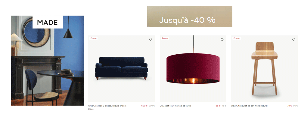 MADE - PROMOS JUSQU'A -40% SUR LE MEUBLE, DECO, LUMINAIRE