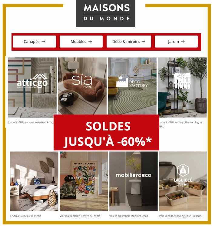 MAISONS DU MONDE -SOLDES sur CANAPES, MOBILIER, OBJETS, TAPIS ..