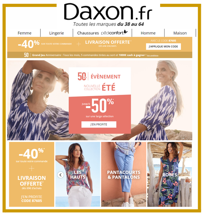 DAXON - JUSQU'A - 40% + Livraison offerte MODE HOMME, FEMME, GRANDE TAILLE