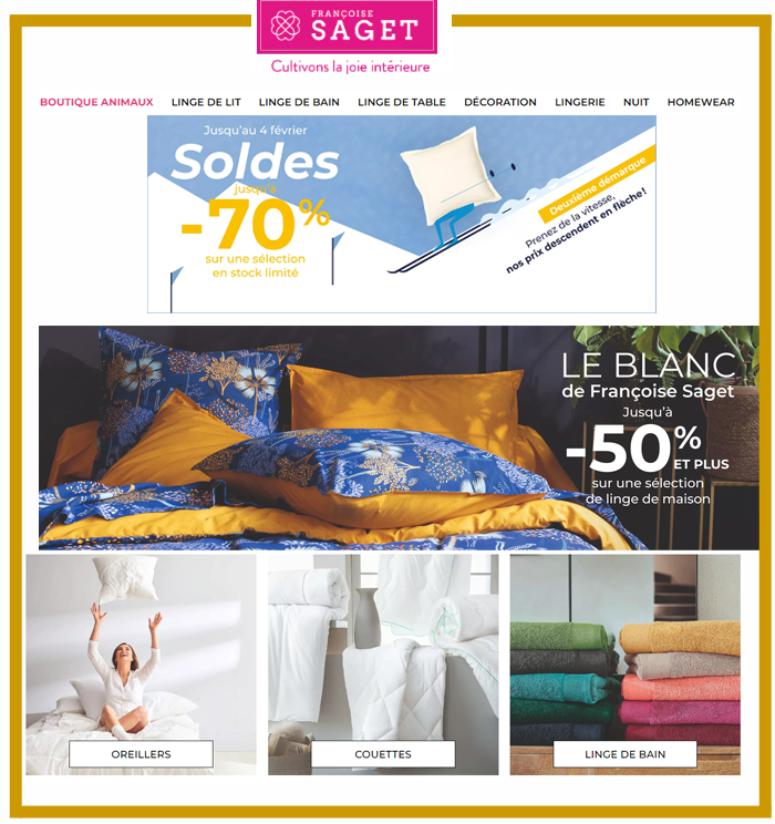 FRANCOISE SAGET -SOLDES Jusqu'à -70%+ Nouveau cadeau gratuit ! FRANCOISE SAGET -SOLDES Jusqu'à -70%+ Nouveau cadeau gratuit !